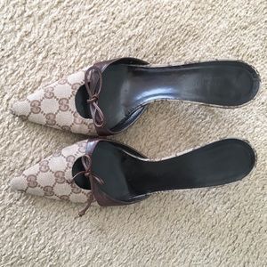 Gucci GG Logo Print Beige and Brown Canvas Mule